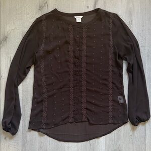 Ariat Brown Sheer Button-Up Blouse with Embroidered Panels
